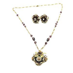 Vintage Stanley Hagler N.Y.C. Floral Milk Glass Necklace & Earring Set—EUC